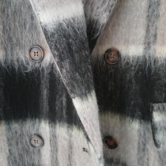 Vintage Forever 21 Jacket Duster All Over Curve Long-Line Overcoat Shadow Check - Picture 14 of 15